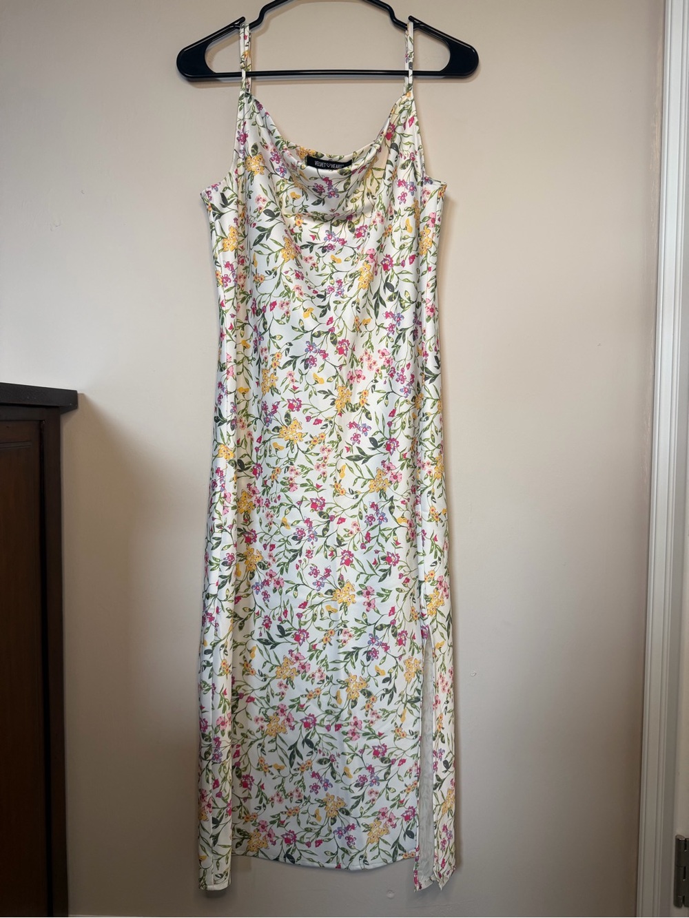 Velvet Heart White Maxi Slip Dress with Yellow & Pink Floral Print